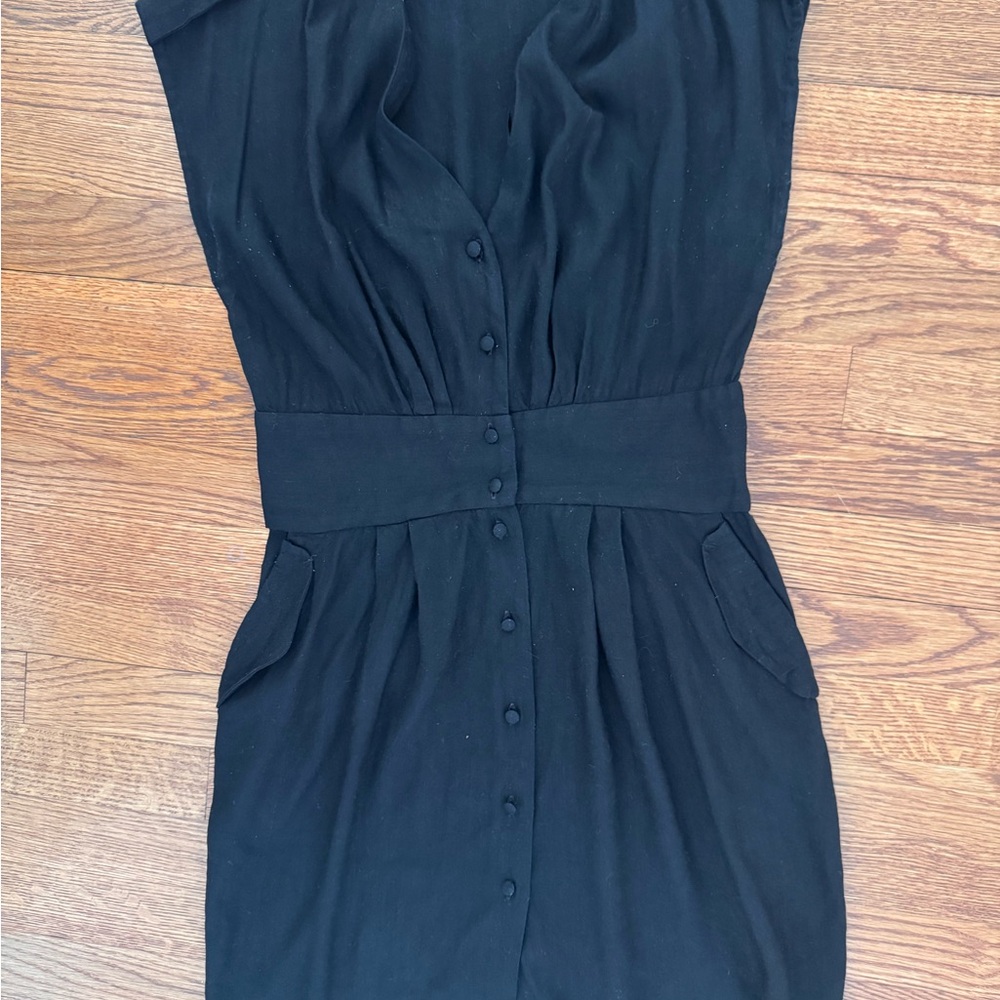 Sandro Black Midi Dress with Button Detail